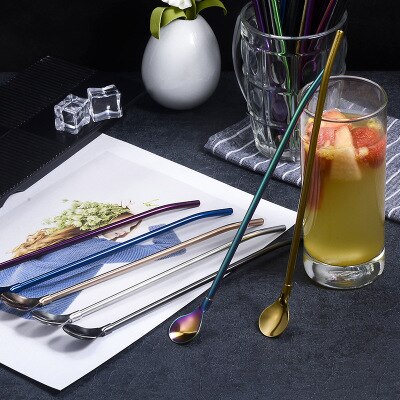 Spoon Straw stainless steel 304 straight drink straw Reusable