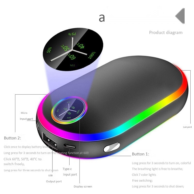 USB Rechargeable Hand Warmer Power Bank 10000MAh with Power Display Mini USB Electric Hand Warmer Winter