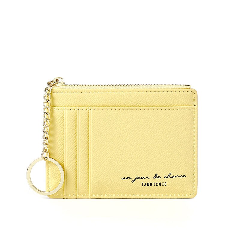 Newest Solid Credit Card Holders Trendy Small Brown And Black Zipper Wallet Mini Coin Purse Keychain Ladies Card Holder: Yellow