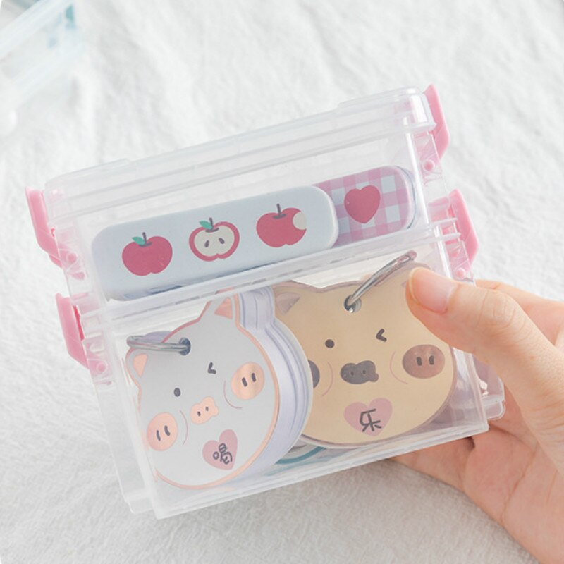 Mini simple style Japanese paper tape storage box transparent sealed storage box stationery small objects kawaii storage box