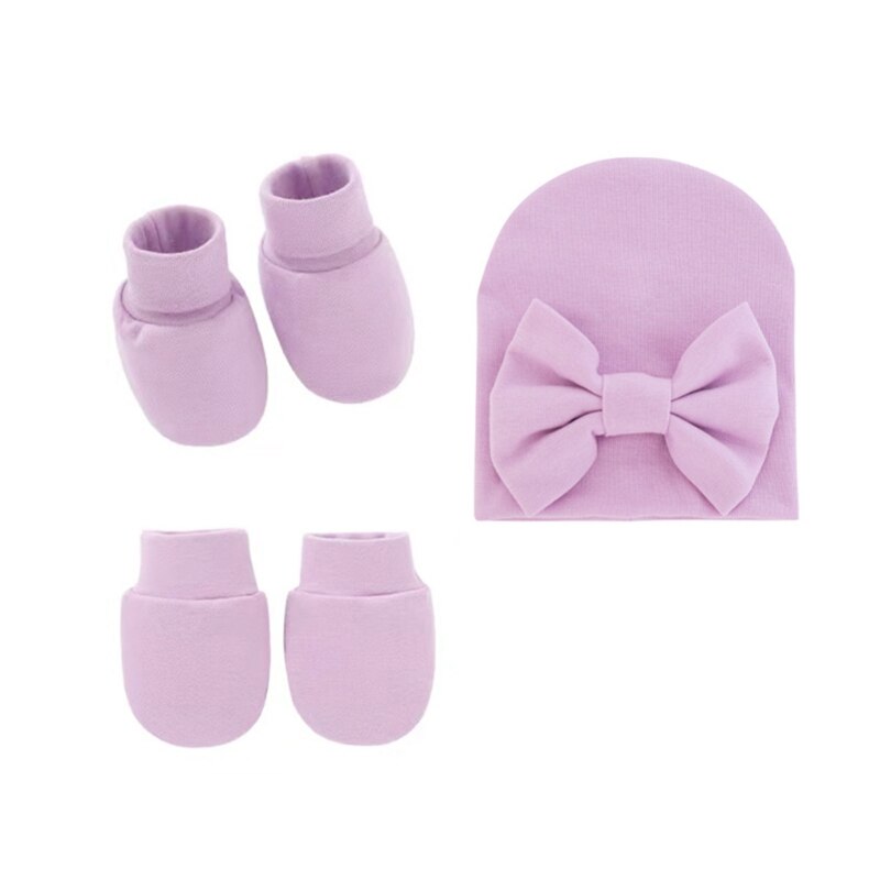 Baby Strik Hoed Geen Kras Handschoenen Voet Cover Set Zuigelingen Zachte Katoenen Wanten D5QA