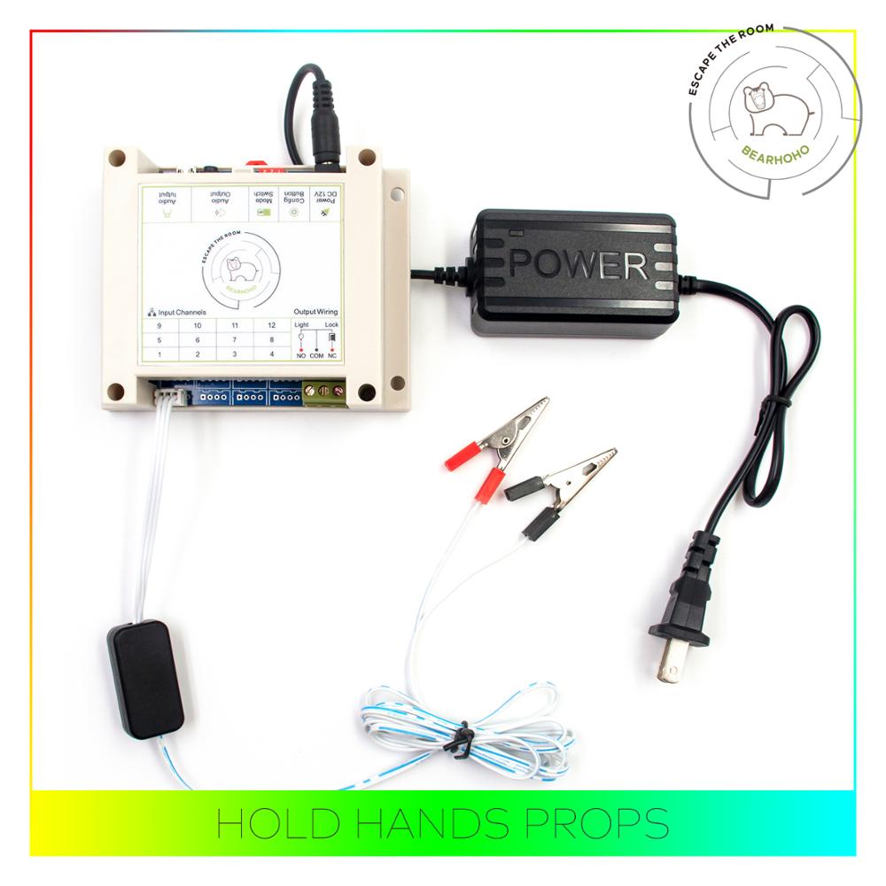 Escape Room Adventure Game Hold Hand to Unlock Prop Hand to Hand as Body Bridge to Trigger EM Lock Chamber Tools Real Life Props