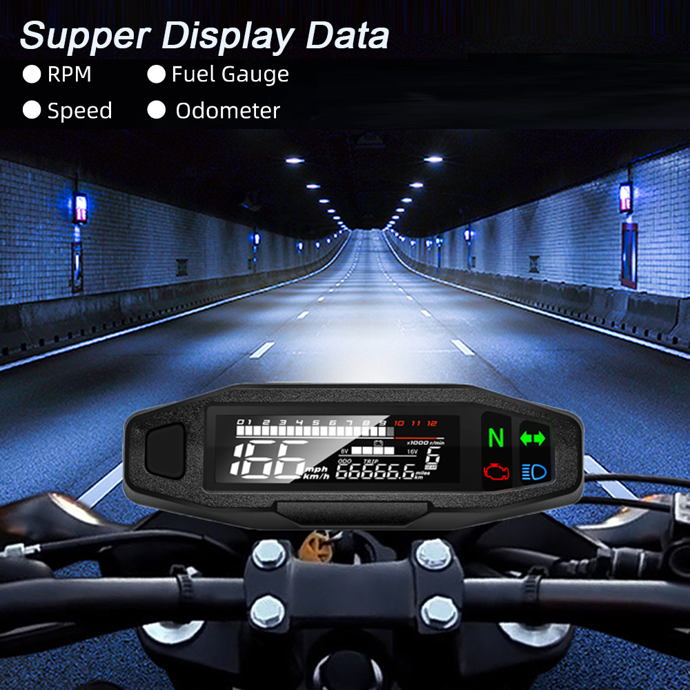 12V Digital Motorcycle Speedometer Moto Meter Tachometer Odometer Instrument Sensor Speed Fuel Gauge Tacho RPM Meter Waterproof
