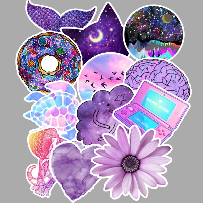 50 Pcs Purple Aesthetic Sticker Pack Vinyl Waterproof Water Bottle LaptopStickers Decal Graffiti Patches