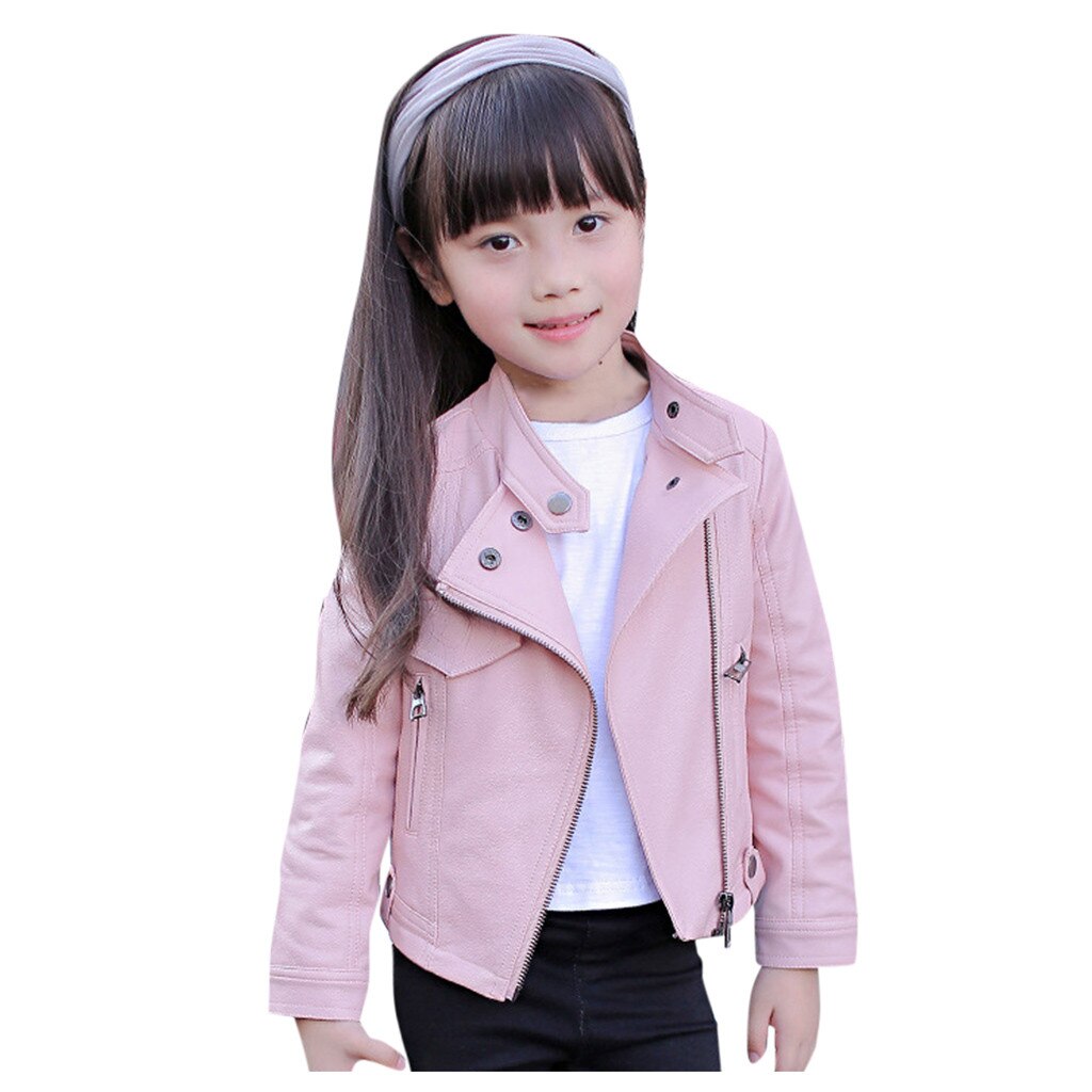 Kids Girls Leather Jackets Black Spring Leather Jackets Kids Girls Boys Solid Coats Children Motorcycle Jackets Coats#G30: Pink / 4T