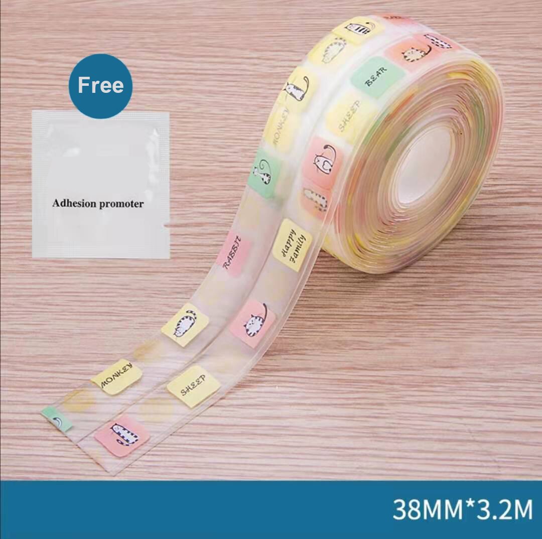 Multi print gennemsigtig 3.2 mx 38mm pvc tætningsbånd tape vinduer bad køkken vandtæt selvklæbende søm toilet hjørne: Glad kat