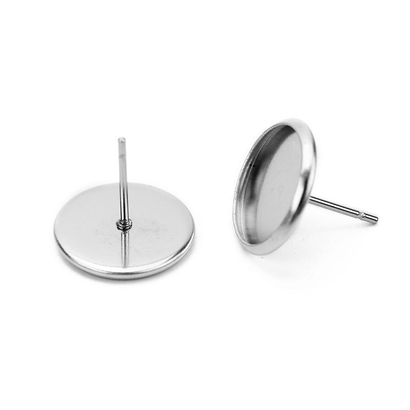 20 piezas de pendientes hipoalergénicos de acero inoxidable, accesorios Diy de 6mm, 8mm, 10mm, 12mm, configuración de Base de cabujón de camafeo, fabricación de joyas Diy: 14 mm / Negro