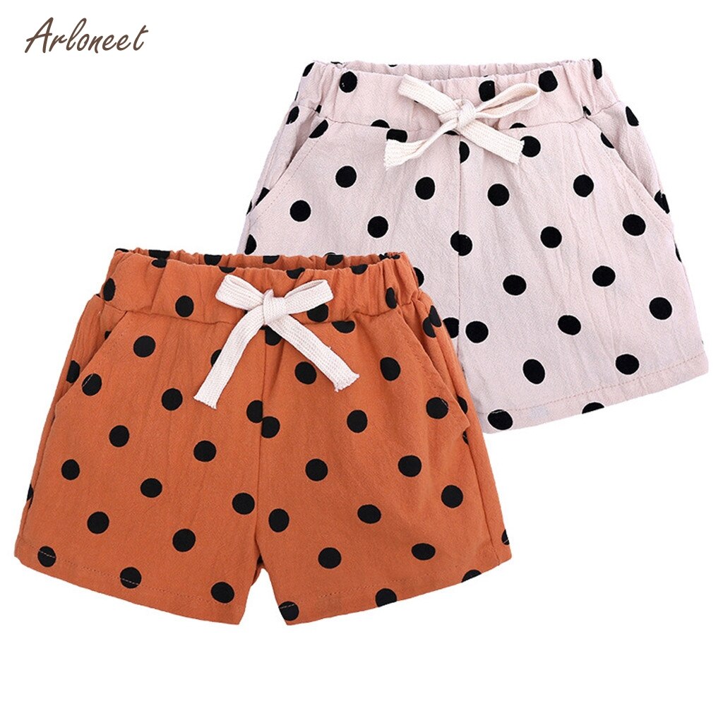 ARLONEET – short en coton à pois pour bébés filles, vêtements de plage, en dentelle, nœud papillon, ample, taille élastique, pantalons courts, été,