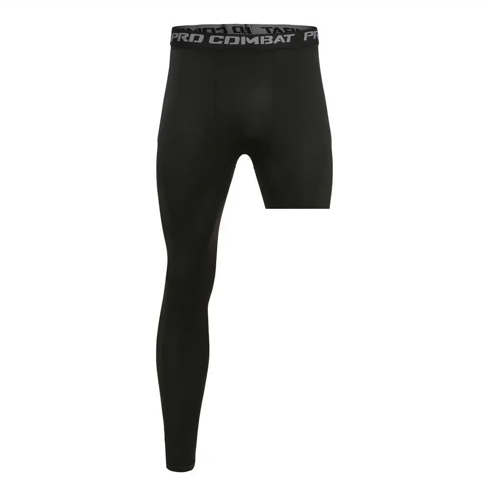 Pantalones de compresión de baloncesto para hombre, pantalones de ejercicio de capa Base, mallas deportivas ajustadas recortadas de una pierna, deporte de fútbol y Yoga