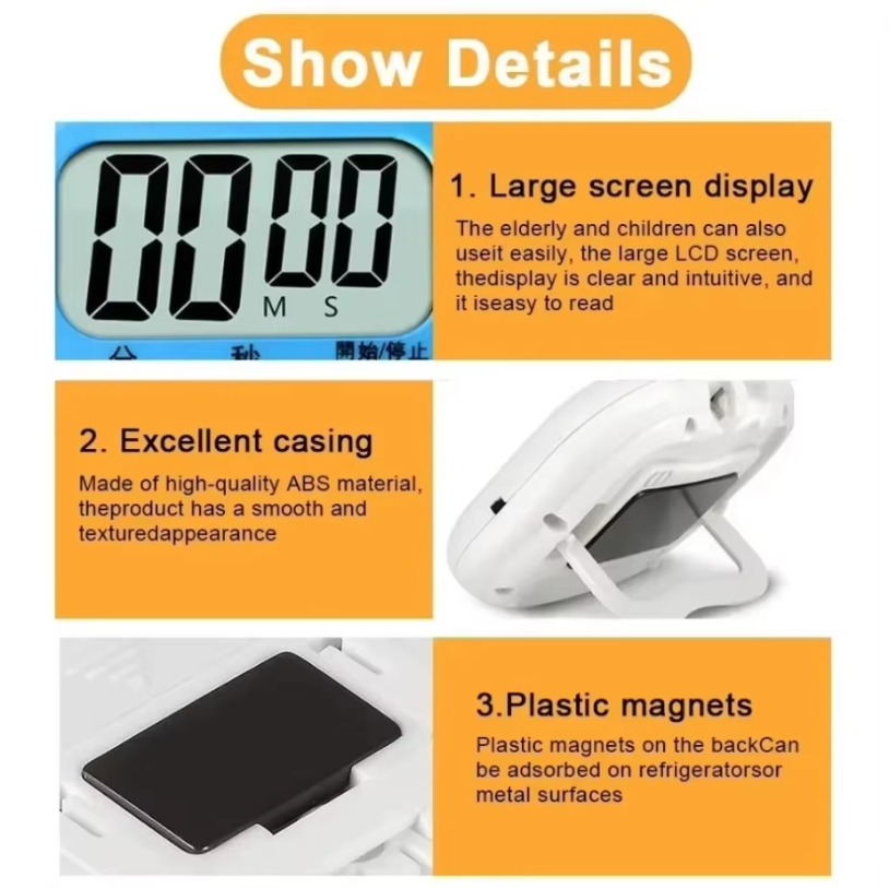 Multifunctional Magnetic Digital Timer Electronic Timer LCD Display Kitchen Baking Countdown Dormitory Learning Reminder