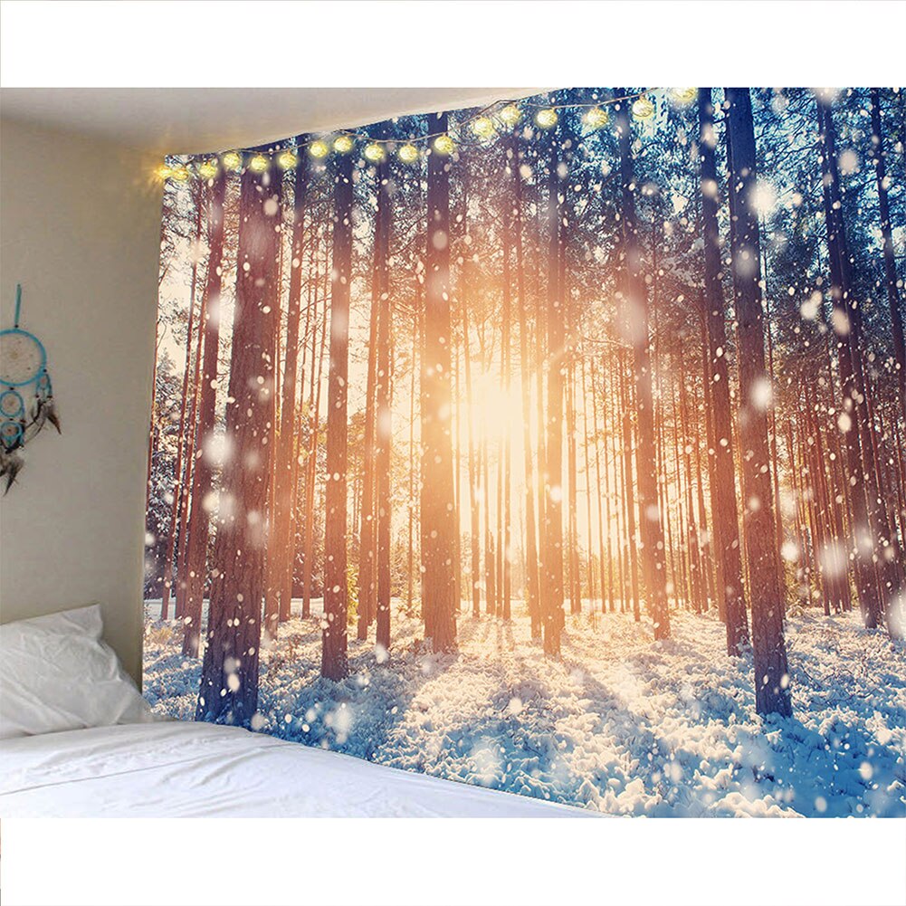 Neue Jahr Wandbehang Tapisserie, Frohe Weihnachten Baum Rentier Schneeflocke Wald Wandteppich für Schlafzimmer, Wohnzimmer, Wohnheim