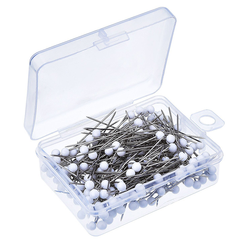 Chinchetas de costura de 38mm, alfileres de cabeza de cristal de colores a la , alfiler de punto, agujas de coser, alfiler de seguridad DIY 100 unids/caja: White