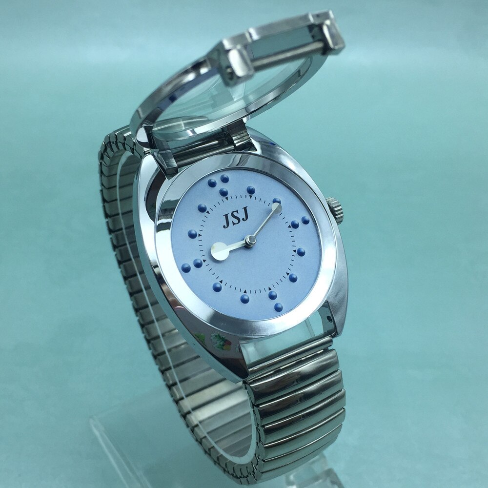 Stainless Steel Tactile Watch for Blind People--Battery Operated(Expansion Band, Blue Dial)