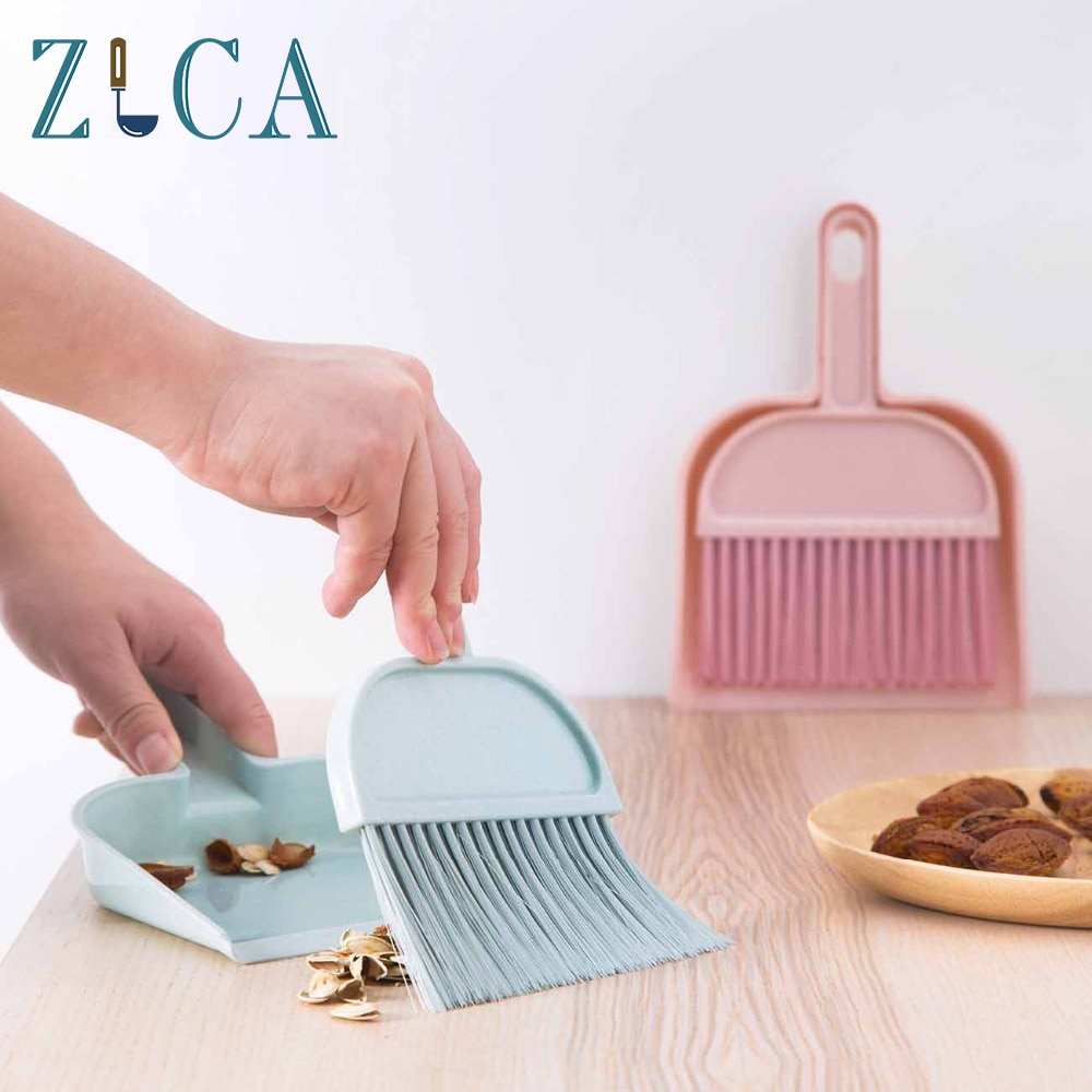Zlca rengøringsbørste med lille håndkost og støvkasse + støvkasse plastkostbordhjørne mini støvrenser støvsuger husholdningsværktøj