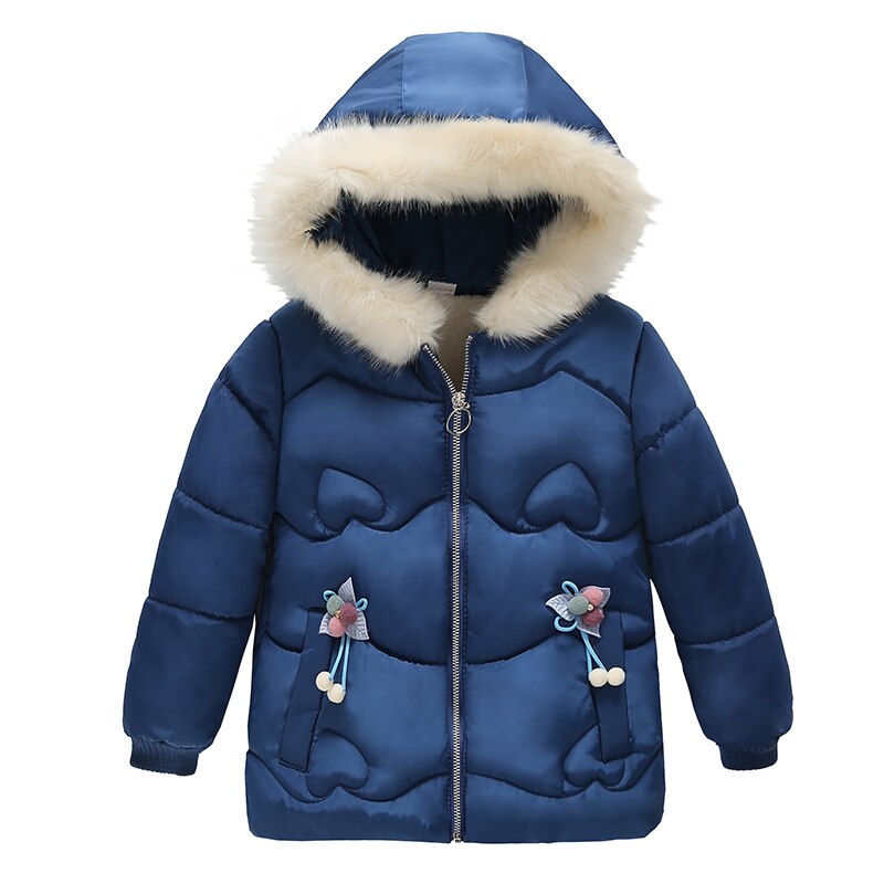 Meisje Katoenen Gewatteerde Jas Kinderen Pluche Hooded Down Lange Jas Meisje Baby Winter Verdikte Lange katoenen Jas: Blauw / L