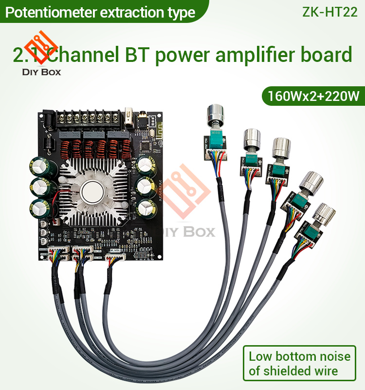 ZK-HT22 2.1 channel TDA7498E Bluetooth 5.1 Digital Power Amplifier Module High and Low Tone Subwoofer 160WX2+220W