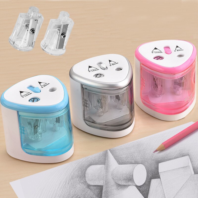 Leuke Creatieve Elektrische Plastic Twee Gaten Puntenslijper Mini Puntenslijper Schoolbenodigdheden 3 Kleuren