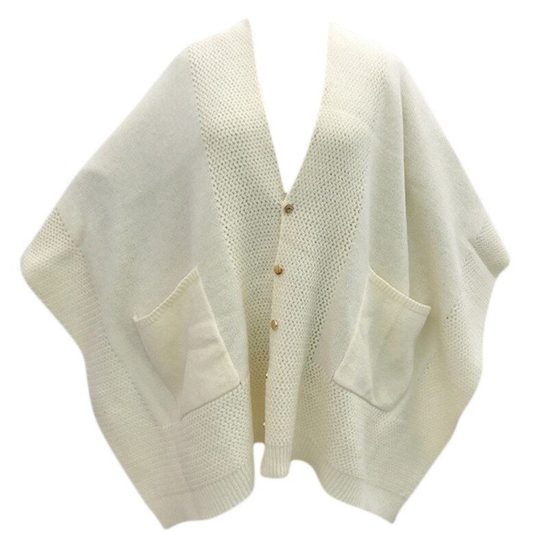 Koreaanse dames winter gebreide oversized poncho deken cape met grote zakken aan de voorkant effen kleur sjaal wikkel trui met knoopjes ca: W
