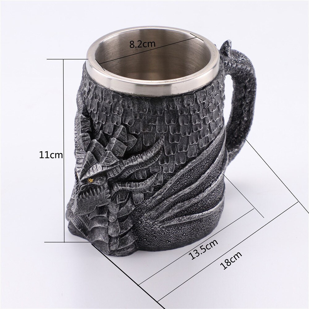 Office Stainless Steel Double-layer coffee Cup 3D Retro Cup Resin Crafts Beer Cup Coffee Mug: Dragon-550ml