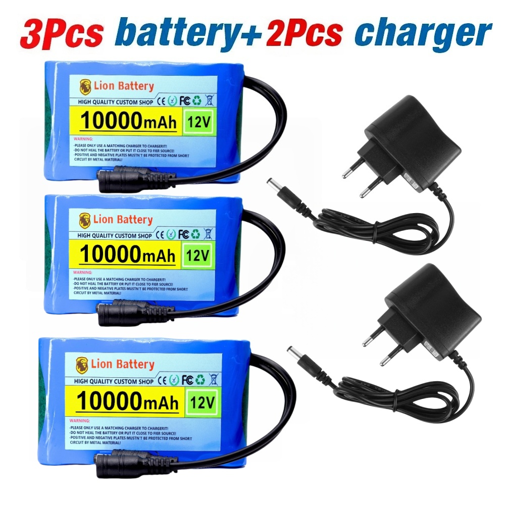 Original Portable Super 12V 10000mAh Battery Rechargeable Lithium Ion Battery Pack Capacity DC 12.6v 10Ah CCTV Cam Monitor: GRAY