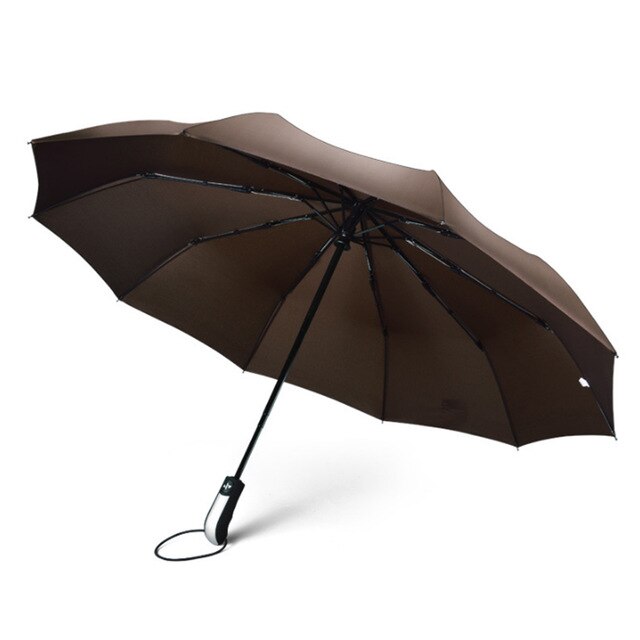 Wind Resistant Three Folding Automatic Umbrella Rain Women Auto Luxury Big Windproof Umbrellas Men Frame Windproof 10K Parasol: Coffee