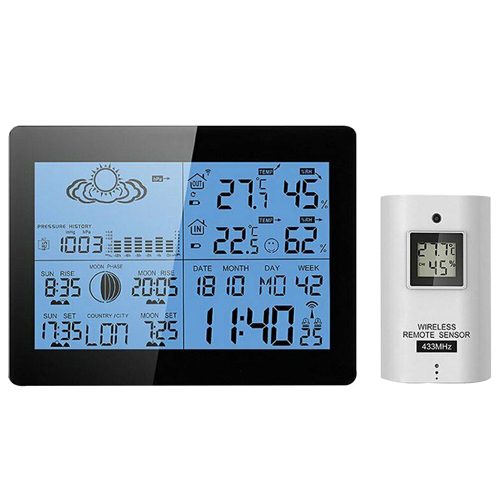AOK 5019 Office Practical Weather Station Wireless Thermometer Multifunctional Tester LCD Display Clock Portable Indoor Outdoor