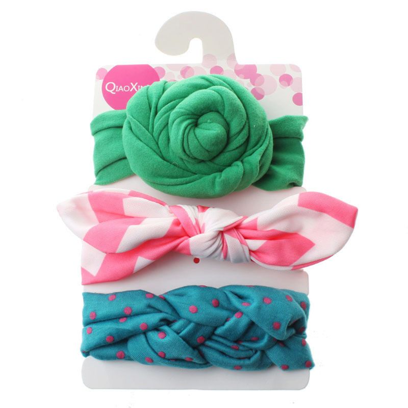 3 Stks/set Bloemen Bows Baby Hoofdband Dot Strik Haarband Baby Meisje Hoofdbanden Katoen Kids Haarband Meisjes Haar Accessoires: 3