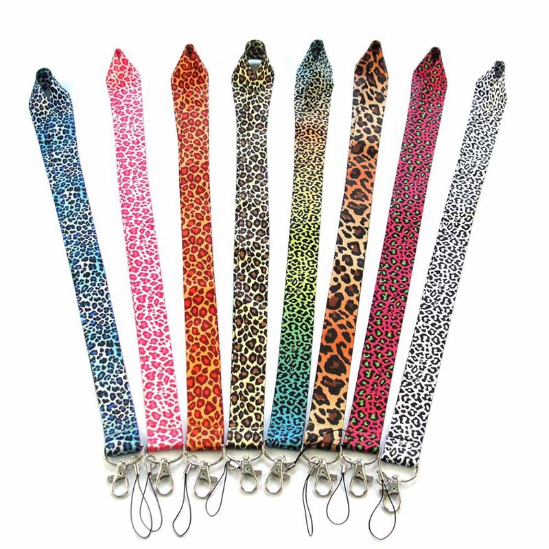 Moderno llavero con cordón de teléfono móvil tarjeta de identificación con estampado de leopardo, correas de cuello de Teléfono Animal con llavero