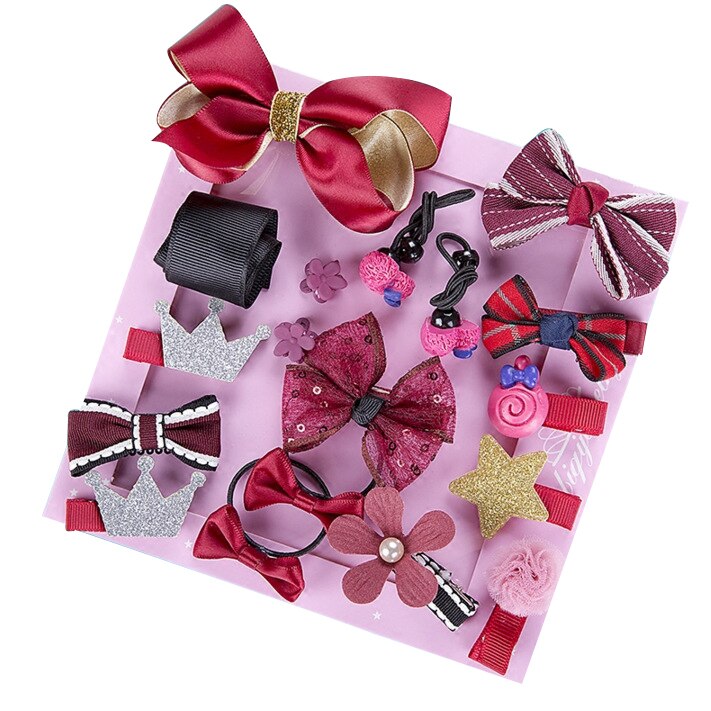 Nouvellement 18 pièces enfants infantile épingle à cheveux bébé filles nœud papillon fleur Motifs pince à cheveux ensemble: Bourgogne