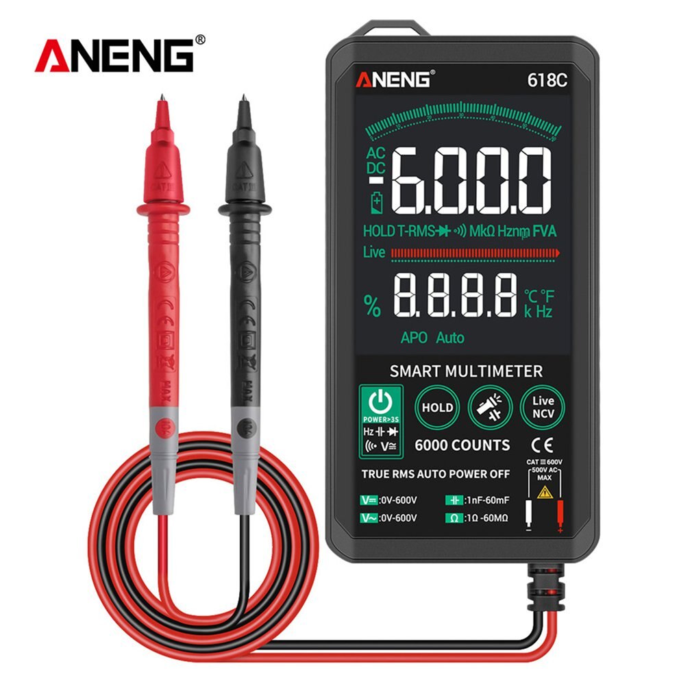 Digital Multimeter Smart Screen DC Analog Bar True RMS Tester 6000counts Transistor Capacitor NCV Testers Meter: 618B