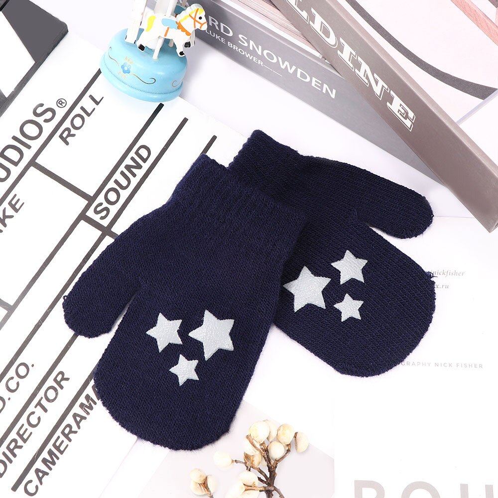 1 Pair Kids Mitten Cute Children Winter Knitted Gloves For Boys Girl Dot Star Heart Pattern Fingerling Soft Warm Mittens