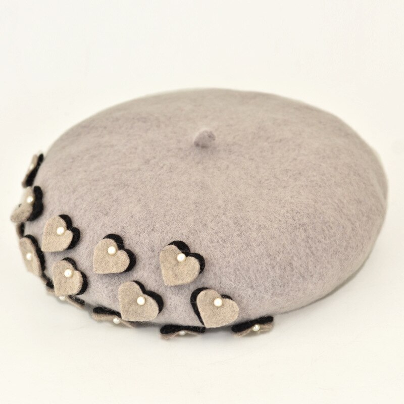 Boinas de lana coreanas decoradas con boinas de flores de perlas Otoño e Invierno buds sombrero azafata boinas de invierno para mujer: Gris
