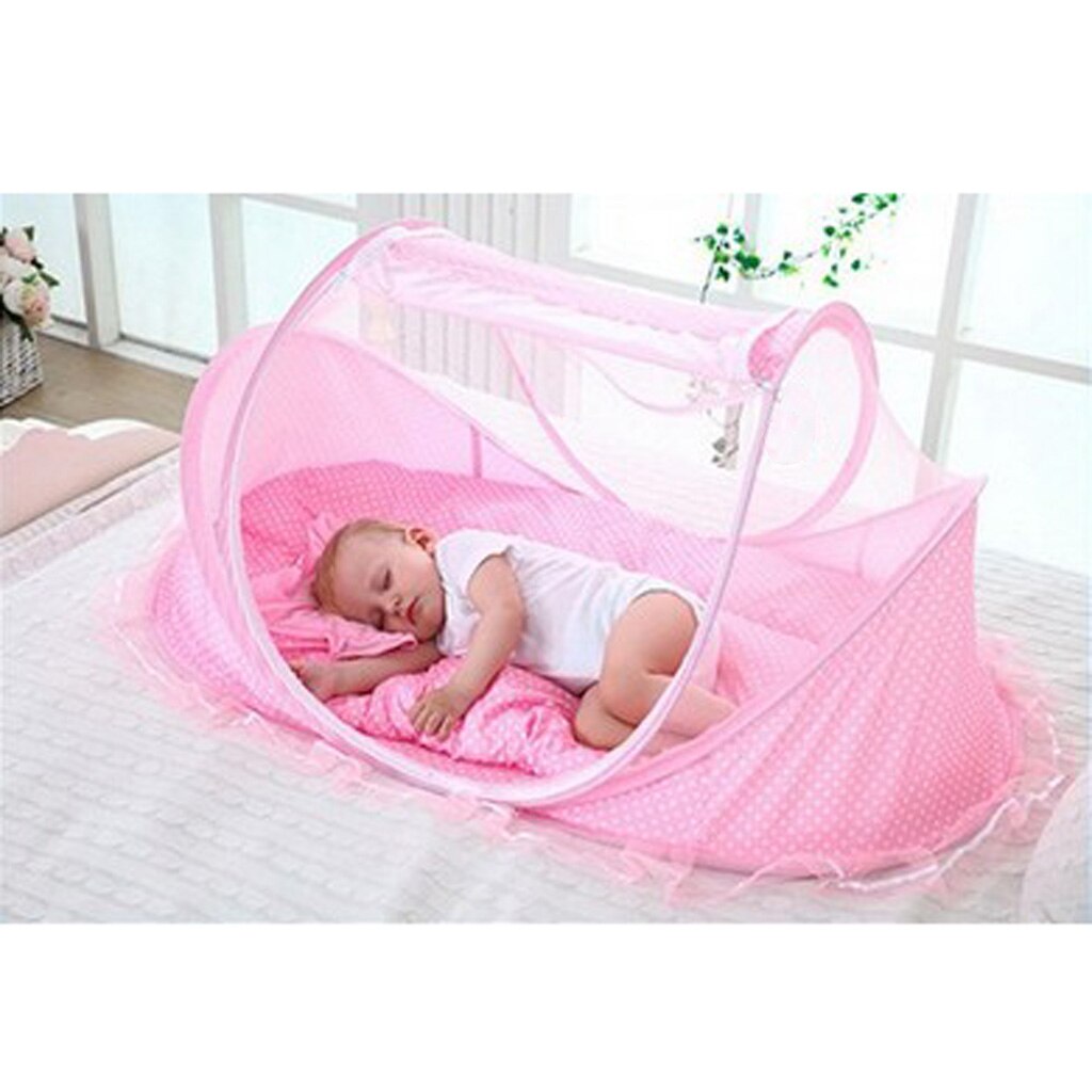 Cuna plegable portátil para juegos de bebés, cama para niños pequeños, mosquitera, colchón para cuna, almohada y tienda de campaña para viajes en interiores al aire libre