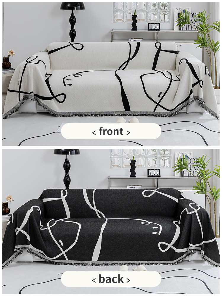 Black Line Chenille Bankhoes Doek Bankdeken Hoes Volledige hoes Universele bankhanddoekhoes Stofdichte bankkussenhoes: 120x200cm / Black
