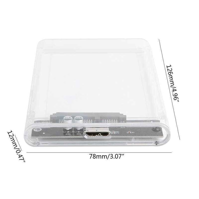 Transparent 2.5" HDD Enclosure SATA to USB3 Portable Clear Hard Drive Disk SSD Supports UASP SATA III Tool-Free