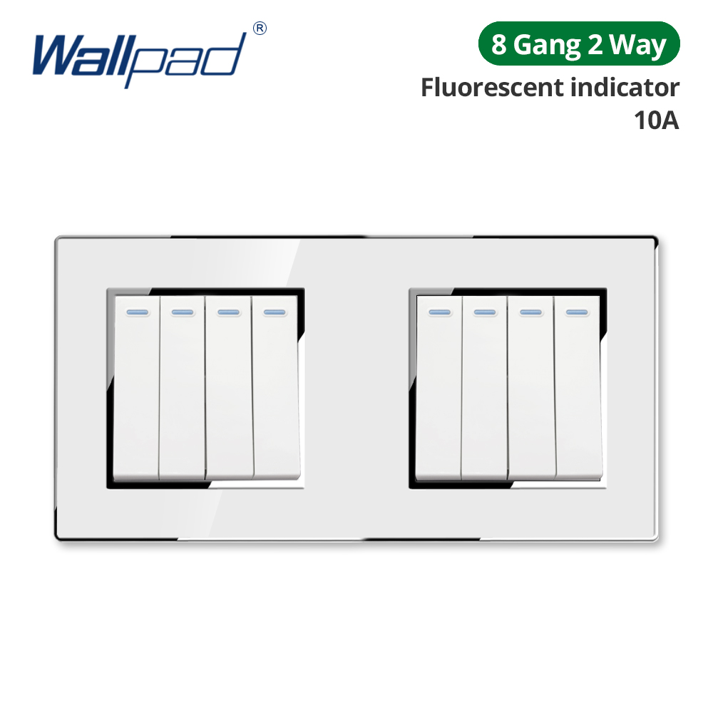 Wallpad White Acrylic Panel Wall Light Switch LED Dimmer USB Charge EU Socket Outlet 4 5 6 7 8 Gang 2 Way Reset 172*86mm