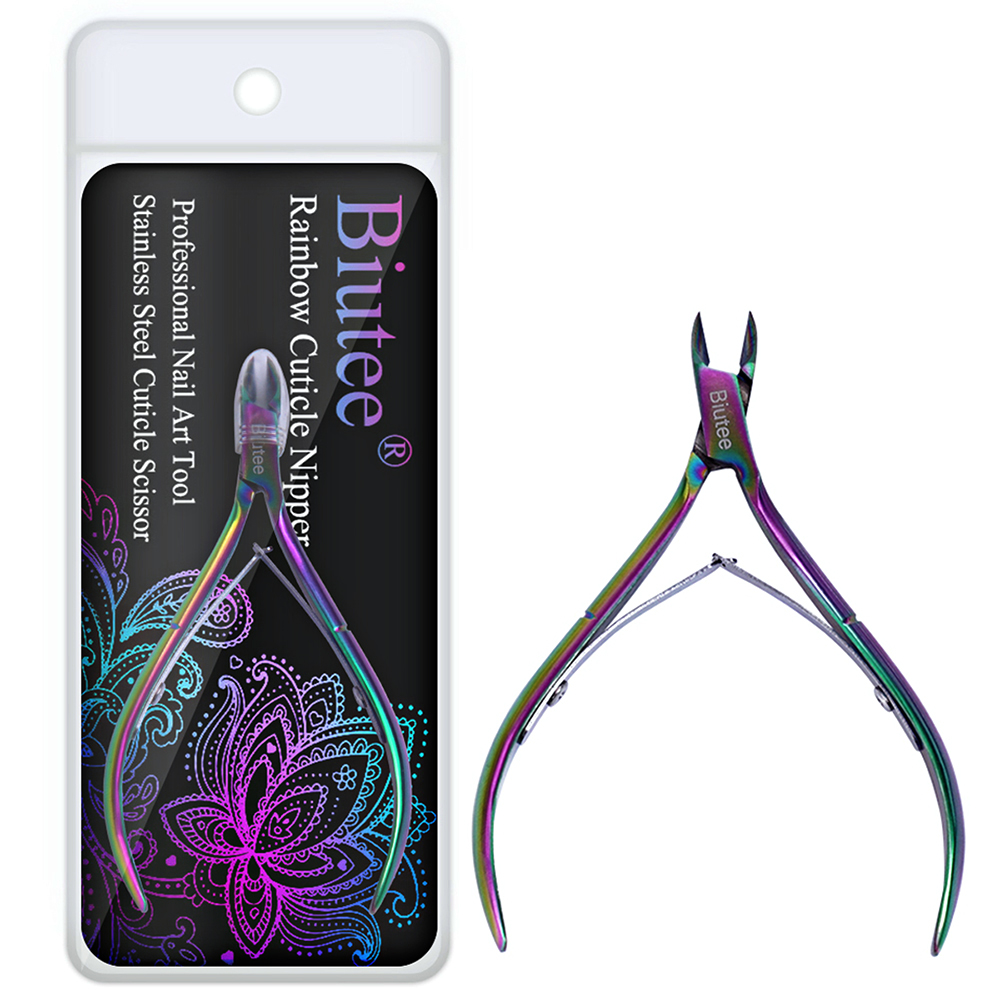 Biutee oro Tijeras para uñas de acero inoxidable de la cutícula pinzas tijeras de manicura pedicura uñas kits de herramientas de doble tenedor muerto herramientas de uñas: Rosa
