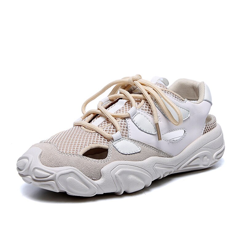 Koovan Vrouwen Sneakers Daddy Schoenen Sandalen Hol Ademende Sneakers Wedstrijd Platform Lace-Up Mesh Casual Trendy Voor meisjes: WHITE / 40