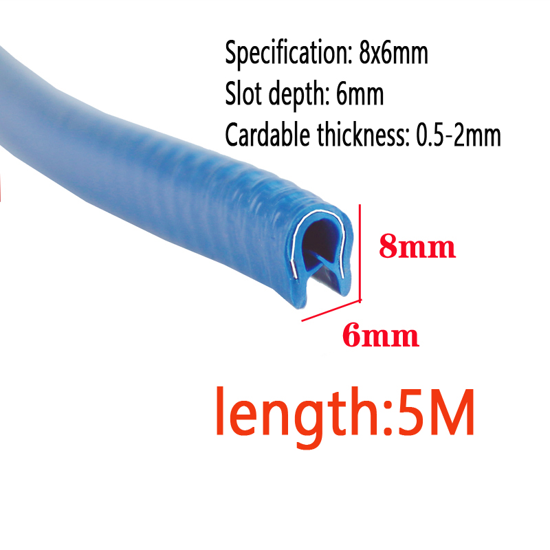 5m længder clmap fortykket panel u-formet gummitætningsliste kant gummibeskyttelsesliste metalplade kant gummiliste: Sølv