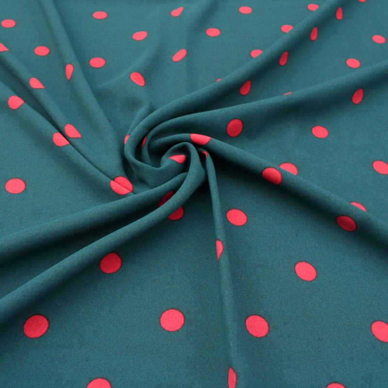 Half Meter High Grade Retro Invisible Green With Orange Round Dot Print Ice Silk Linen Fabric For Lady's Garment Handmade T1481