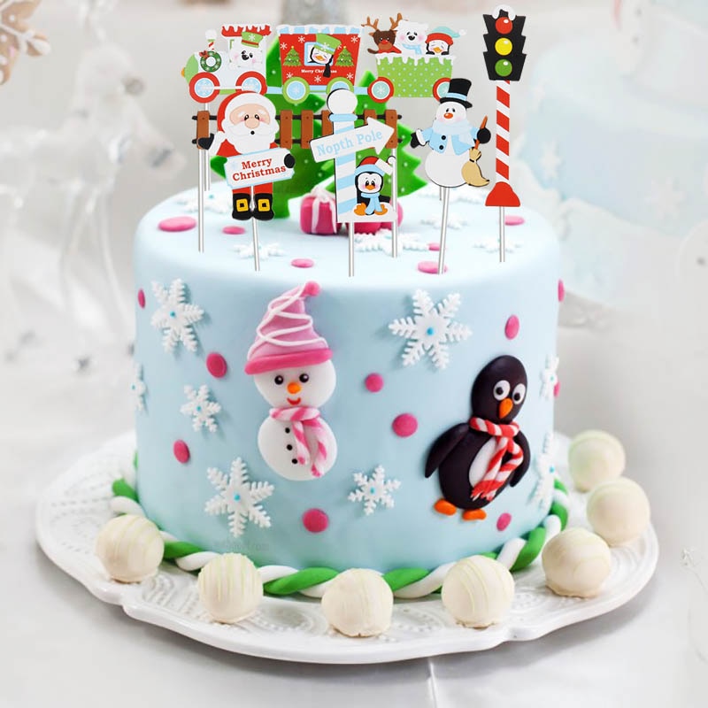 Glædelig jul brev kage topper julemand snemand tog kage topper dekoration julepynt til hjemmebord