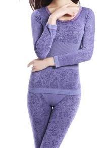 2022 Autumn Modal Home Sleepwear Girdle Body-fitting Seamless Bodywear Thermal Underwear Women&#39;s Suit: Purple