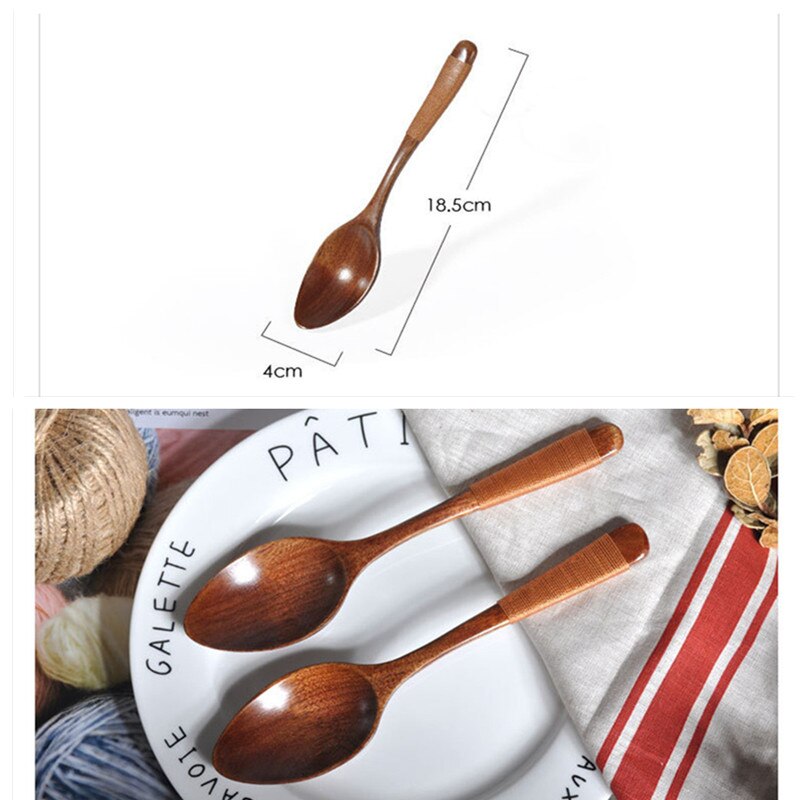 Cuchara de madera de alambre envuelto, cucharas de cocina de boca ancha, herramienta de utensilio de cocina, cucharadita de sopa, cucharón de Catering, vajilla, 18,5 cm