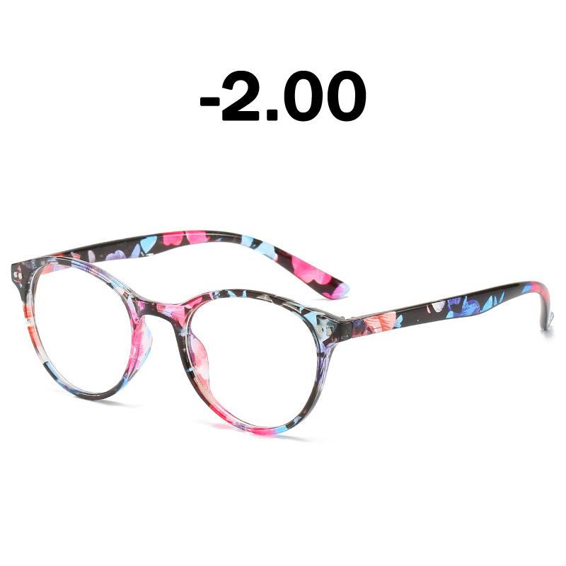 Elbru Women Retro Vintage Round Finished Myopia Glasses for Ladies Nearsighted Eyewear Myopia Eyeglasses 0 Degree -1.0 to -6.0: Colorful -2.00