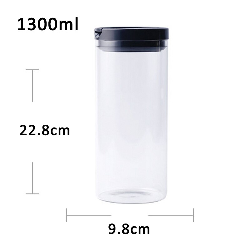 550/1000/1300 ml glas opbevaringsbeholdere til madopbevaring køkken opbevaringsbeholder boks slikflasker glas teglas forseglede dåser med låg: 1300 ml-  sorte