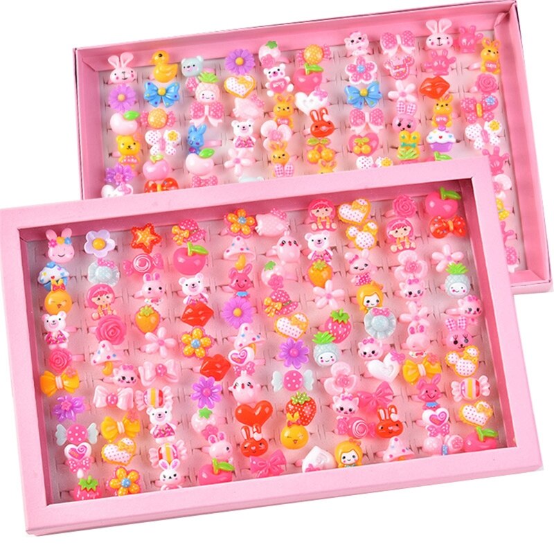 10 Stks/partij Kinderen Cartoon Ringen Snoep Bloem Dier Boog Vorm Ring Set Mix Vinger Sieraden Ringen Kid Meisjes Speelgoed