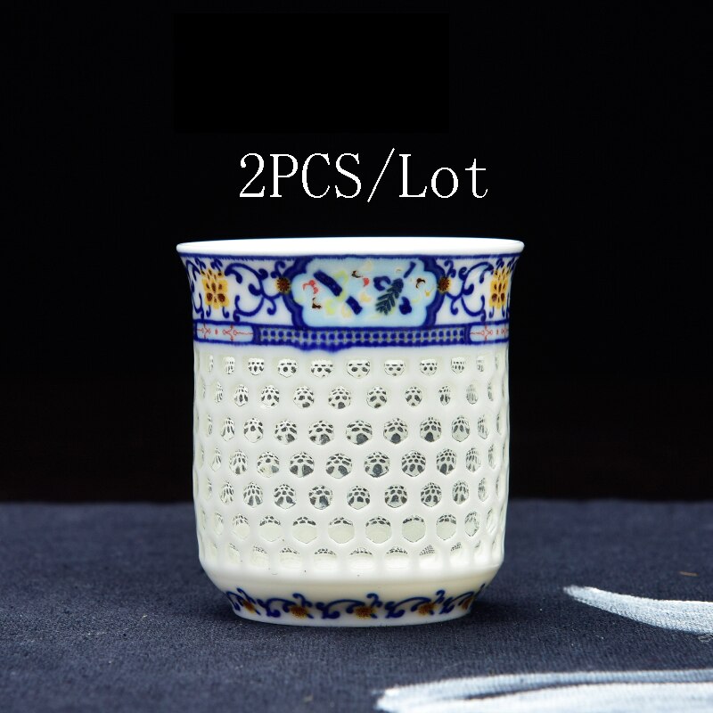 2PCS/Lot Crystal Hollow Teacup Honeycomb Teaware Blue and White Porcelain Ceramic Tea Cup Kung Fu Tea Set Kung Fu Tea Set: F