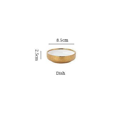 plato de cerámica en relieve dorado para cena, plato para arroz, ensalada, fruta, fideos, Bol, sopa, filete, vajilla, Set: 3.5 Inch dish