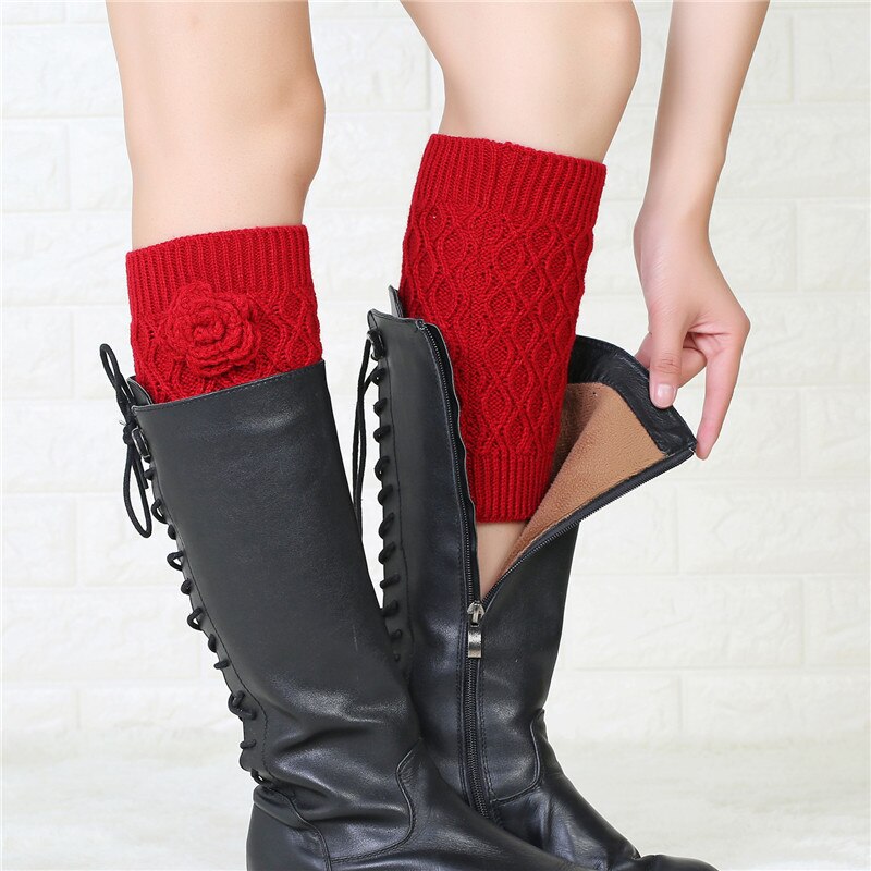 Handgemaakte Bloemen In Buis Voet Cover Gebreide Warm Boot Cover Dames Herfst En Winter Wollen Garen Beenwarmers Sokken effen