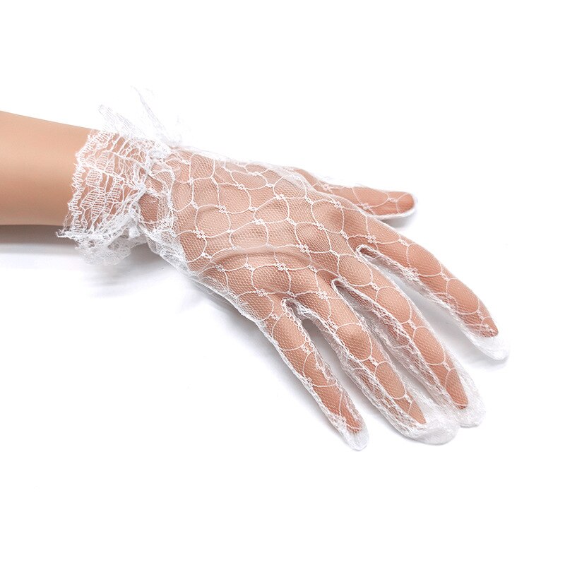 1 paire femmes court Tulle gants extensible dentelle Lotus feuille voilages robe accessoires plein doigt mariée mariage fête noir